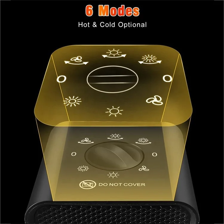 Ficheur D'espace Électrique 1200W 3 Modes Chauffage Silencieux Chauffage PTC Chauffage Rapide Ventilateur de Protection de Surchauffe - Plug