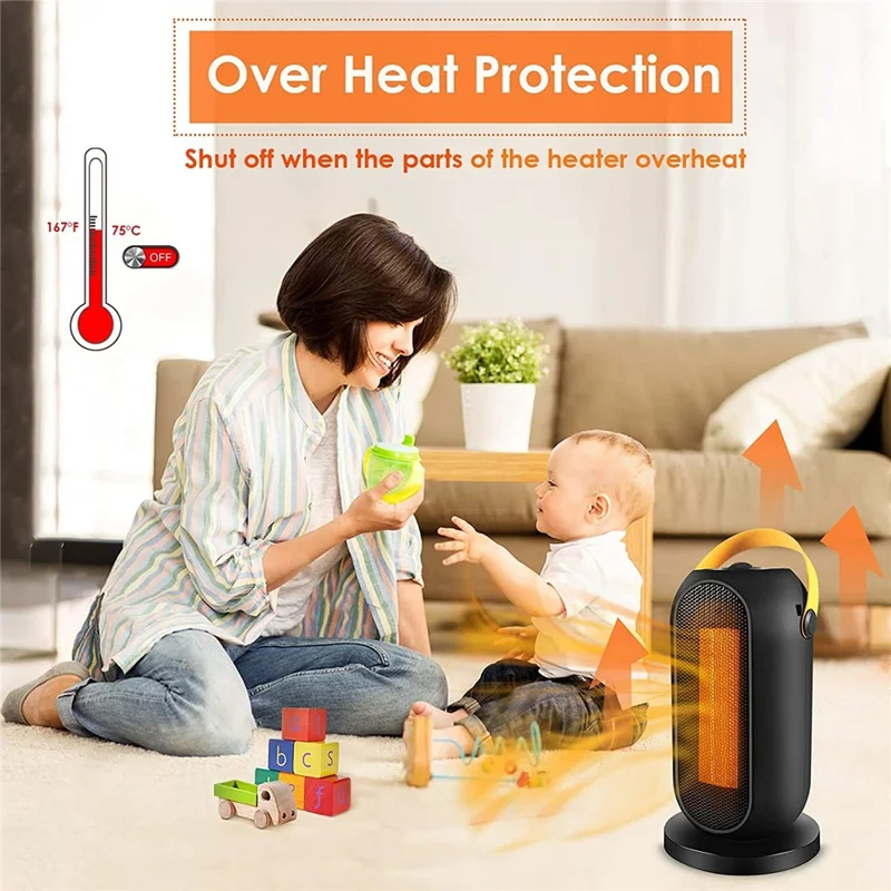 1200W Electric Space Heater 3 Modes Quiet Heating PTC Heater Fast Heating Up Overheating Protection Fan - UK Plug