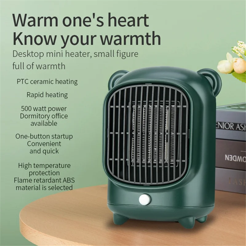 YND-500 Home Mini Desktop PTC Heating Fan Winter Air Warmer Mute Warm Wind Electric Heater - Black / US Plug
