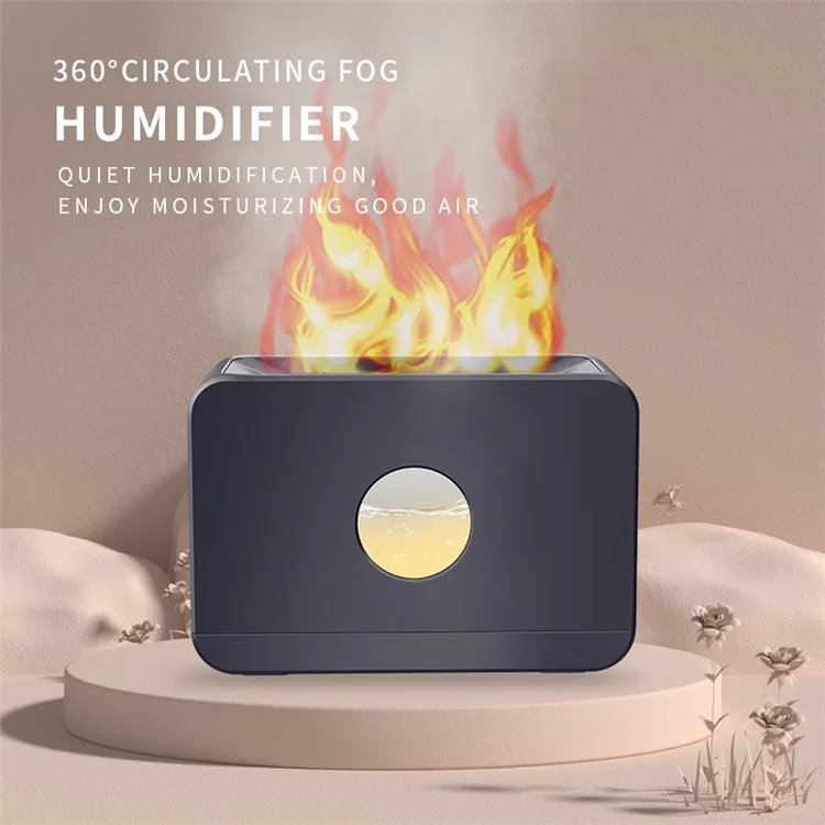 E126 220ml Remote Control Flame Light Humidifier Air Aroma Humidifier for Home Office SPA Yoga (Dual Color Flame) - Black