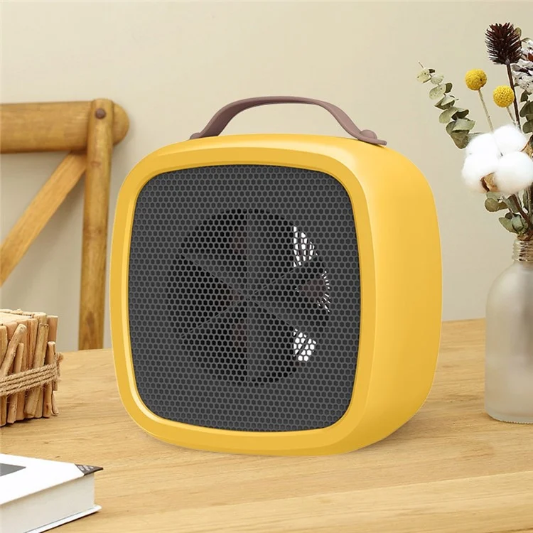 Portable Mini Electric Heater Desktop 500W Retro Warmer Hot Wind Silent Electric Heater with 2 Speed for Home, Office - Yellow / EU Plug