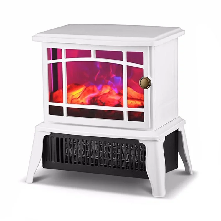Aquecedor Elétrico Estilo Lareira Mecânico FP200-A 1500W para Uso Doméstico com Simulação 3D de Chama Aquecedor de Inverno para Sala de Estar e Quarto (Plugue da UE) - Branco