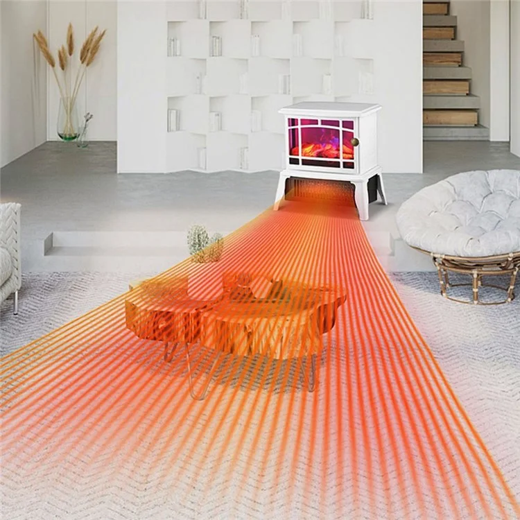 Aquecedor Elétrico Estilo Lareira Mecânico FP200-A 1500W para Uso Doméstico com Simulação 3D de Chama Aquecedor de Inverno para Sala de Estar e Quarto (Plugue da UE) - Branco