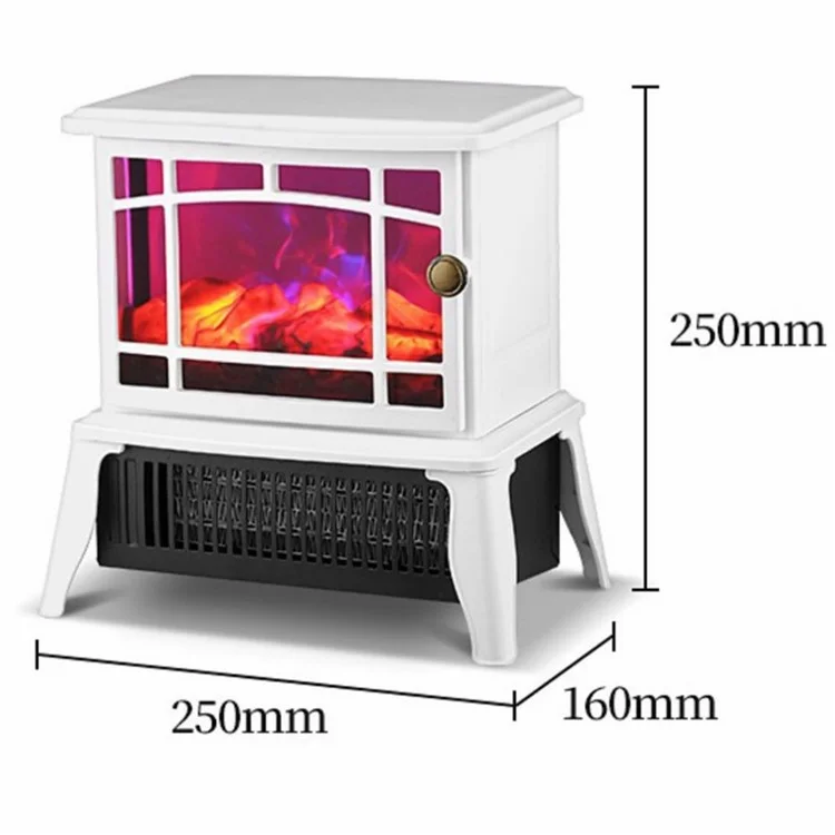 Aquecedor Elétrico Estilo Lareira Mecânico FP200-A 1500W para Uso Doméstico com Simulação 3D de Chama Aquecedor de Inverno para Sala de Estar e Quarto (Plugue da UE) - Branco