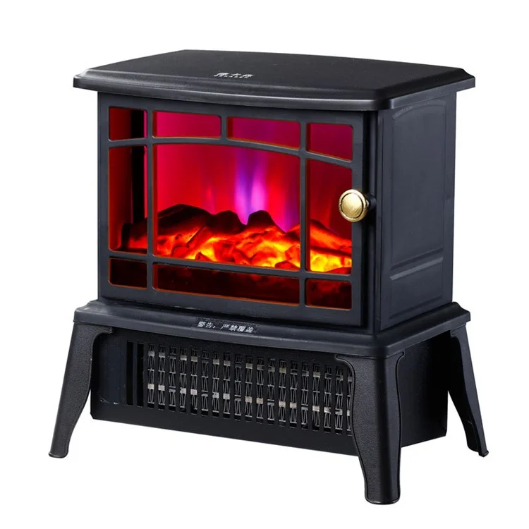 FP200-A Mechanical 1500W Electric Heater Fireplace Style Household Heater 3D Simulation Flame Furnace Heating Warmer for Winter Living Room Bedroom (EU Plug) - Black