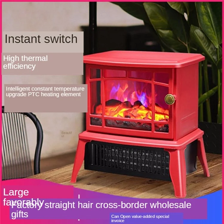 FP200-A Mechanical 1500W Electric Heater Fireplace Style Household Heater 3D Simulation Flame Furnace Heating Warmer for Winter Living Room Bedroom (EU Plug) - Black