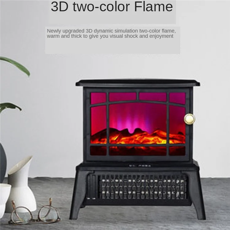 FP200-A Mechanical 1500W Electric Heater Fireplace Style Household Heater 3D Simulation Flame Furnace Heating Warmer for Winter Living Room Bedroom (EU Plug) - Black