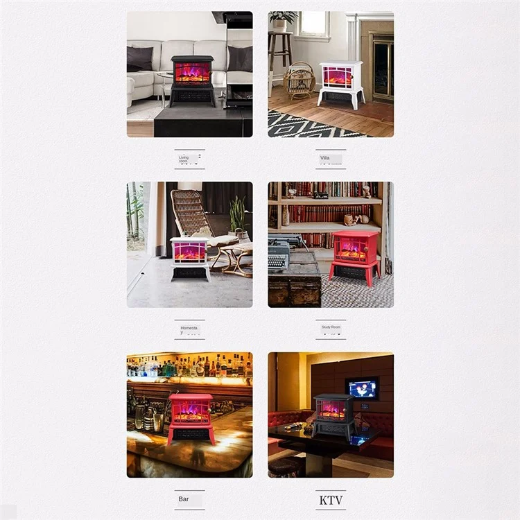 FP200-A Mechanical 1500W Electric Heater Fireplace Style Household Heater 3D Simulation Flame Furnace Heating Warmer for Winter Living Room Bedroom (EU Plug) - Black
