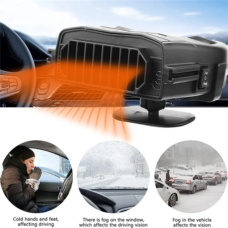 Ventilateur de chauffage pour tableau de bord de voiture R803 12V - Dégivrage et désembuage du pare-brise de voiture - Dispositif de chauffage intérieur de véhicule - Noir