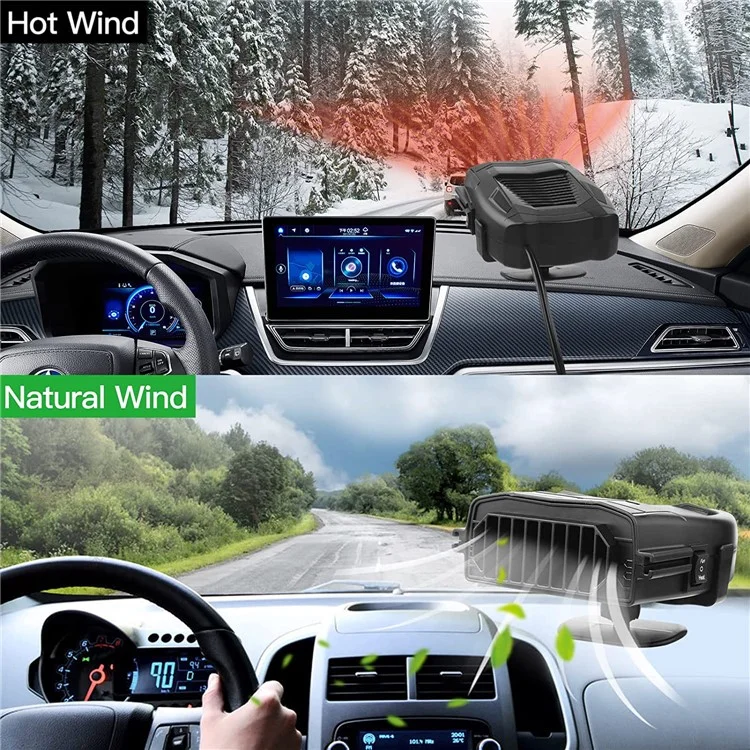 Ventilateur de chauffage pour tableau de bord de voiture R803 12V - Dégivrage et désembuage du pare-brise de voiture - Dispositif de chauffage intérieur de véhicule - Noir