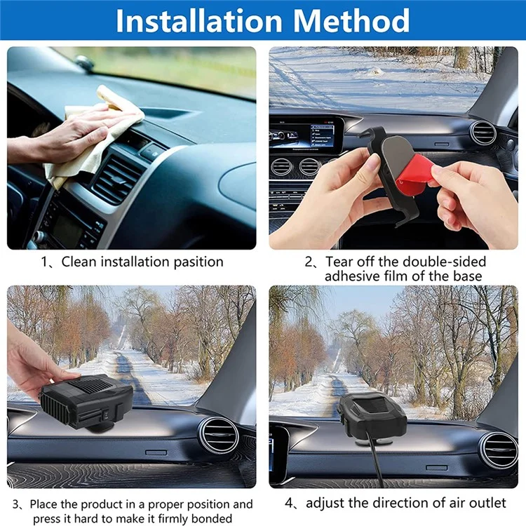 Ventilateur de chauffage pour tableau de bord de voiture R803 12V - Dégivrage et désembuage du pare-brise de voiture - Dispositif de chauffage intérieur de véhicule - Noir