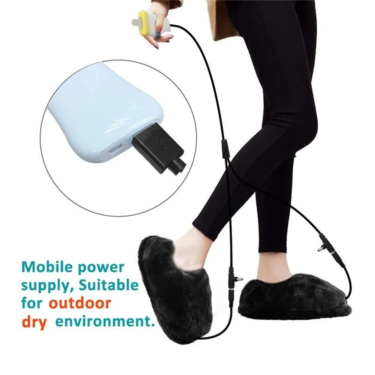 Size 36-46 USB Electric Heated Slippers Winter Thicken Feet Warmer Plush Shoes Foot Heater - Black