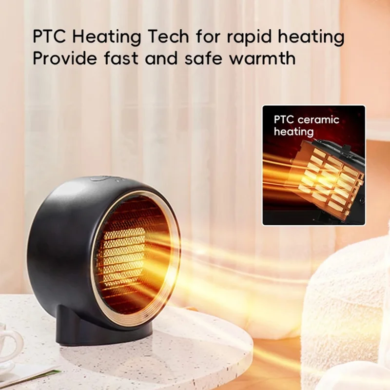 N8 Desktop Electric Heater Warm Wind Heating Fan Winter Home Office Mini Heater - Black / EU Plug