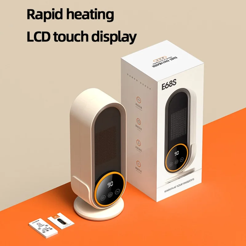 E68S 1200W RC Heater Two-Speed Fast Heating Fan LCD Touch Screen Display Timed Electric Heater - UK Plug