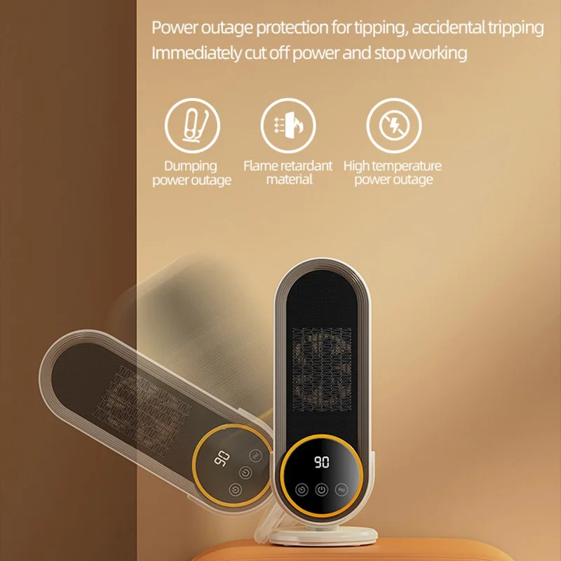 E68S 1200W RC Heater Two-Speed Fast Heating Fan LCD Touch Screen Display Timed Electric Heater - UK Plug