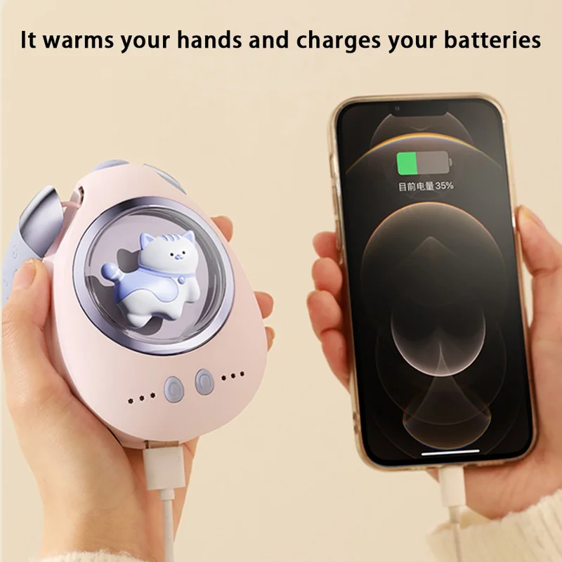 N1 2-en-1 Chauffe-mains Rapide Chauffant 5000mAh Cartoon Chat - Rose