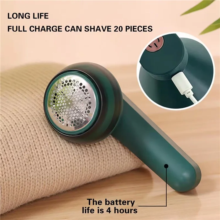 Rechargeable Fabric Shaver Clothes Lint Remover Home Use Fuzz Pill Bobble Trimmer - Green