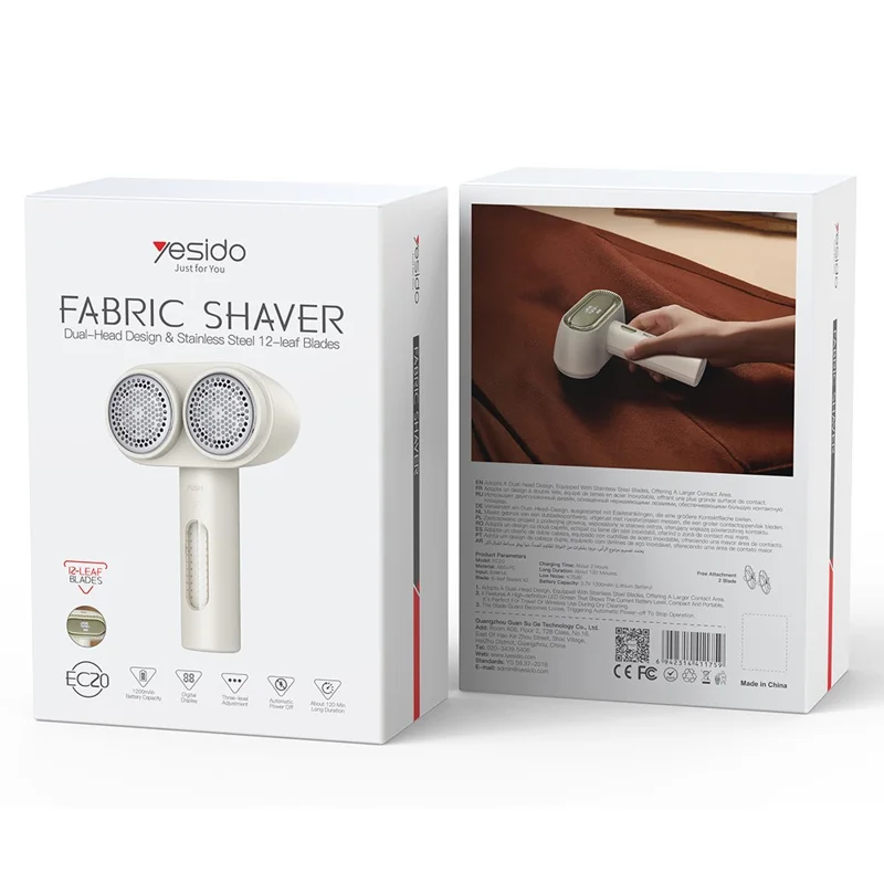 YESIDO EC20 Goleniarka do tkanin z podwójną głowicą z wyświetlaczem LED, 12 ostrzy, elektryczna maszyna do usuwania pills, goleniarka do pills