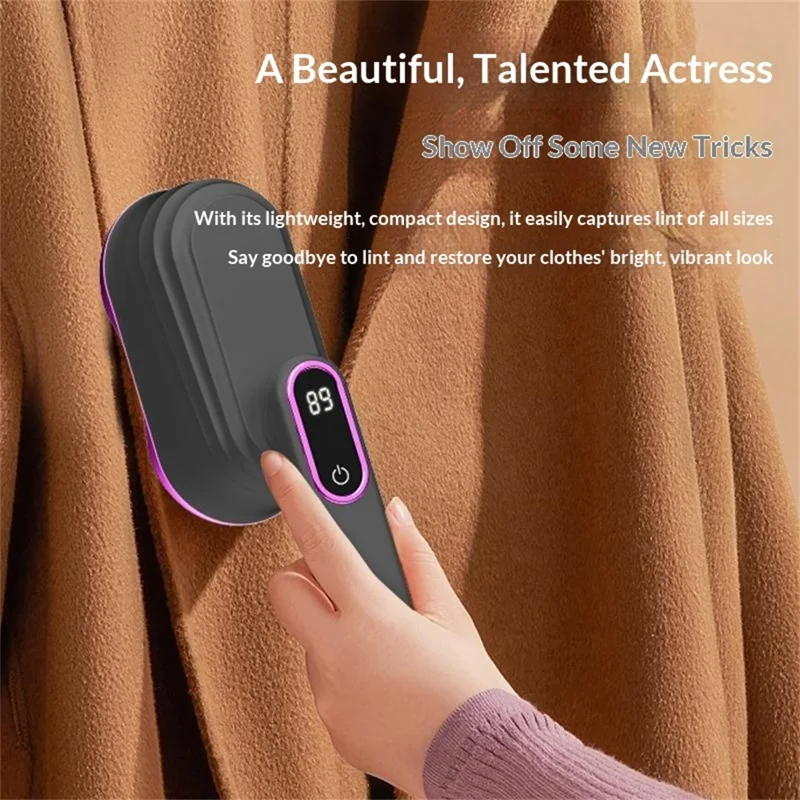 MQ-02 Dual-Head Fabric Shaver Rotatable Handle Rechargeable LED Display Dual-Core Lint Remover for Clothes - Light Coffee