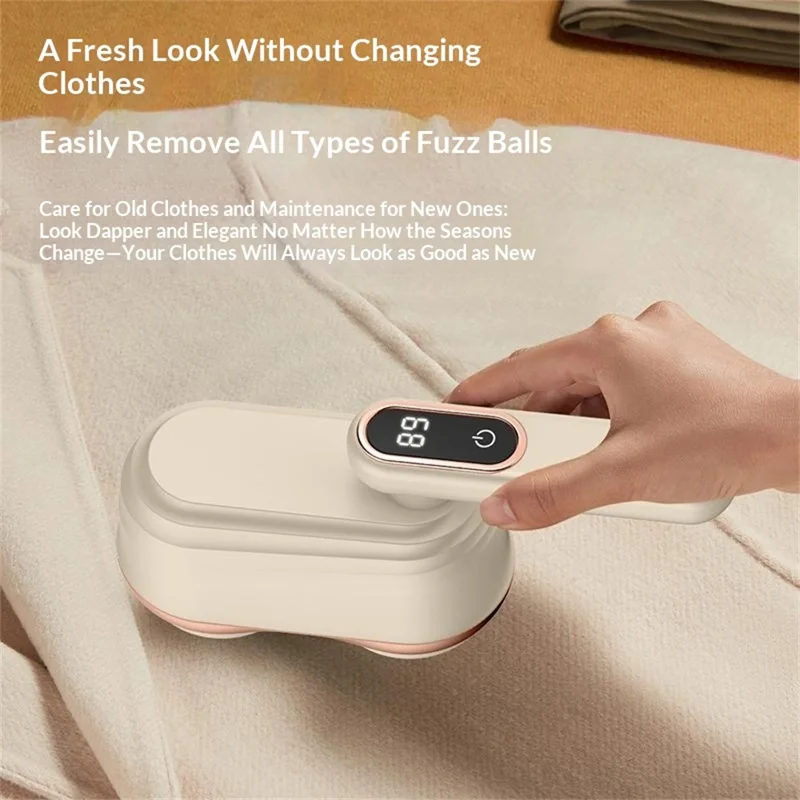 MQ-02 Dual-Head Fabric Shaver Rotatable Handle Rechargeable LED Display Dual-Core Lint Remover for Clothes - Light Coffee