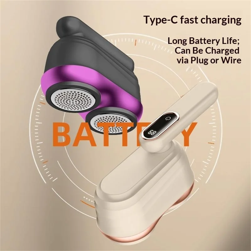 MQ-02 Dual-Head Fabric Shaver Rotatable Handle Rechargeable LED Display Dual-Core Lint Remover for Clothes - Light Coffee
