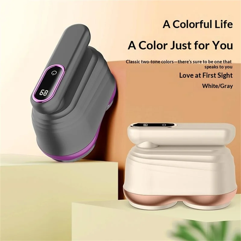 MQ-02 Dual-Head Fabric Shaver Rotatable Handle Rechargeable LED Display Dual-Core Lint Remover for Clothes - Light Coffee