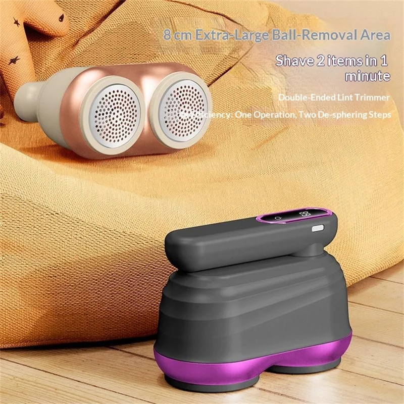 MQ-02 Dual-Head Fabric Shaver Rotatable Handle Rechargeable LED Display Dual-Core Lint Remover for Clothes - Light Coffee