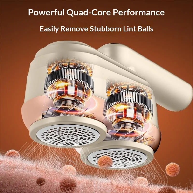 MQ-02 Dual-Head Fabric Shaver Rotatable Handle Rechargeable LED Display Dual-Core Lint Remover for Clothes - Light Coffee