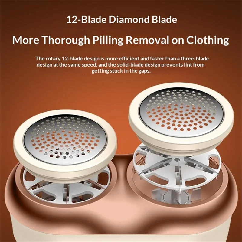 MQ-02 Dual-Head Fabric Shaver Rotatable Handle Rechargeable LED Display Dual-Core Lint Remover for Clothes - Light Coffee