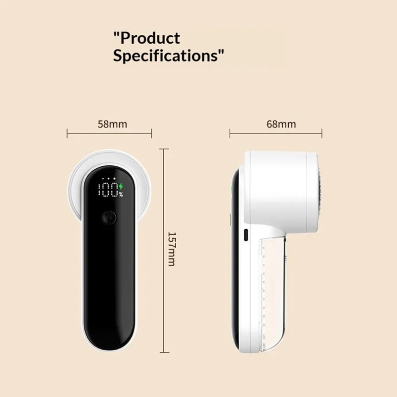 Q33 3-Speed Adjustable Type-C Fur Ball Trimmer with LED Display for Clothing Care - White