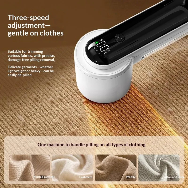 Q33 3-Speed Adjustable Type-C Fur Ball Trimmer with LED Display for Clothing Care - White