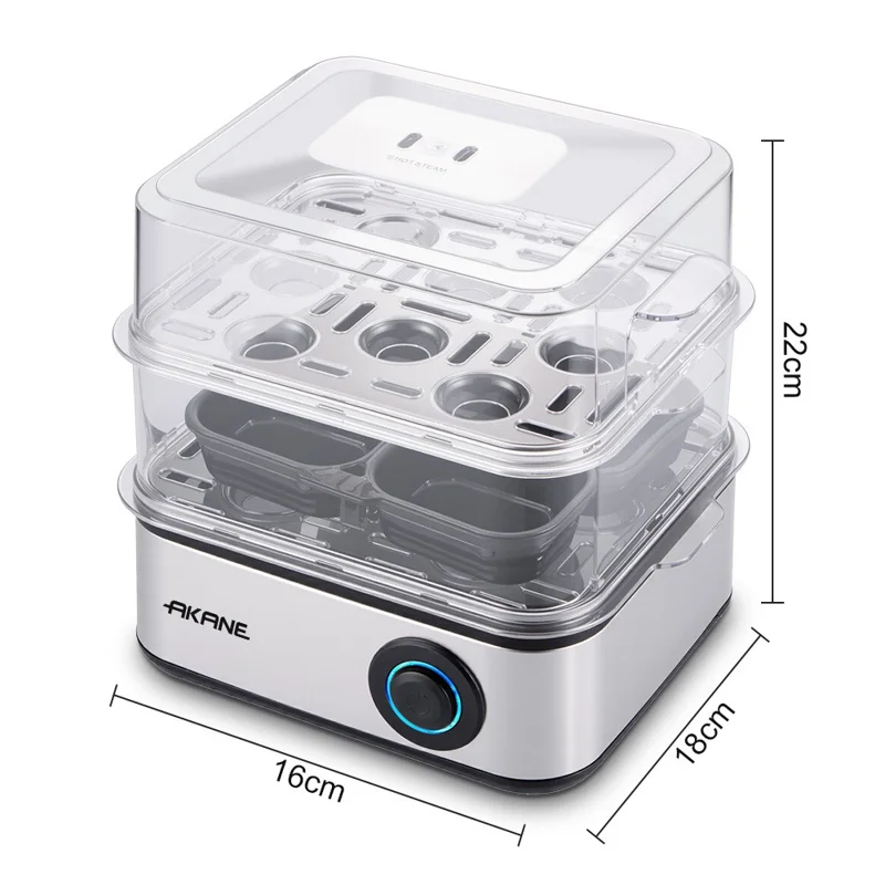 AKANE A.80073 Electric Egg Cooker Powerful 500W Heating 16 Eggs Dual Layer Steamer, EU Plug (BPA Free, No FDA)