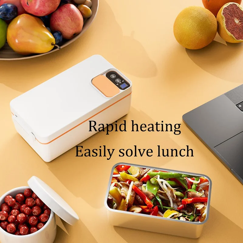 Large Capacity Electric Heated Lunch Box 304 Stainless Steel Inner for Office Workers / Students 1L Food Warmer / Heater - Yellow