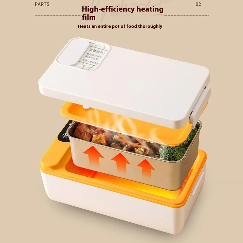 Large Capacity Electric Heated Lunch Box 304 Stainless Steel Inner for Office Workers / Students 1L Food Warmer / Heater - Yellow