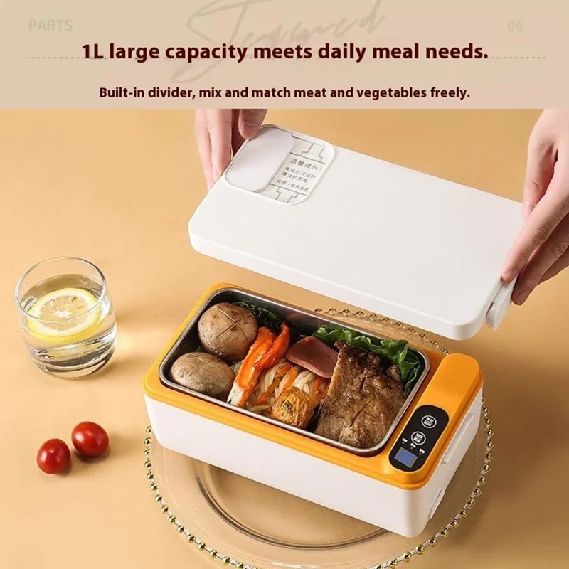 Large Capacity Electric Heated Lunch Box 304 Stainless Steel Inner for Office Workers / Students 1L Food Warmer / Heater - Yellow