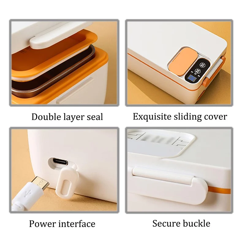 Large Capacity Electric Heated Lunch Box 304 Stainless Steel Inner for Office Workers / Students 1L Food Warmer / Heater - Yellow