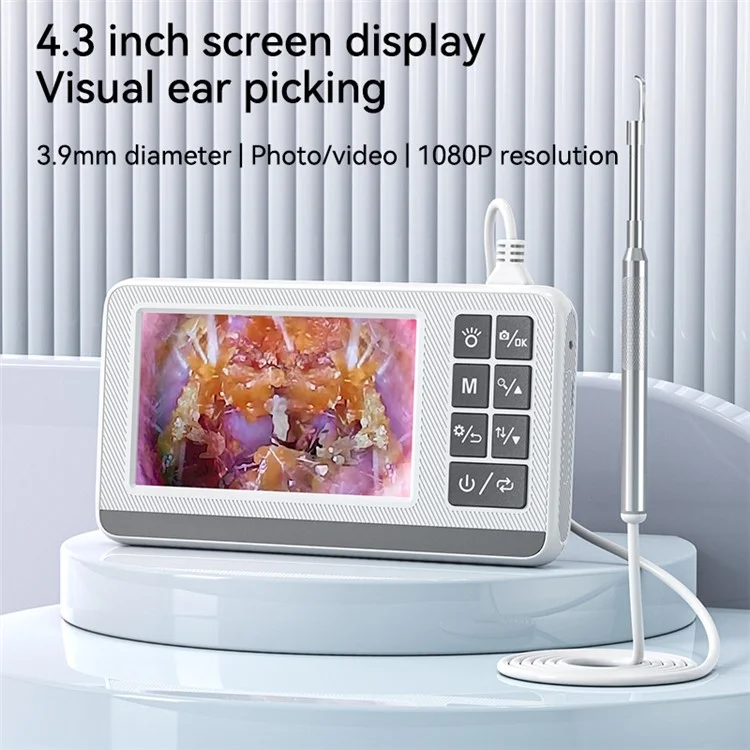 P60 1080P Otoscope Ear Camera 4.3 inch Screen Borescope Ear Wax Visual Detecter with Earpick