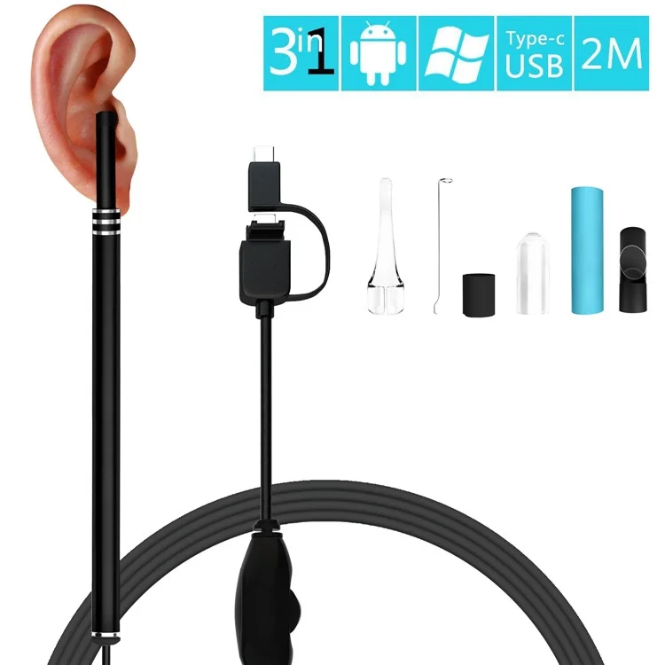 Type-C+USB+Micro USB Otoscope Ear Camera Ear Wax Removal Tool Earwax Visual Ear Scope