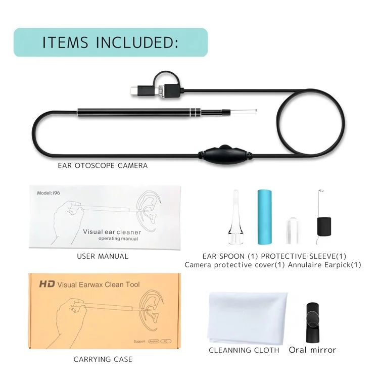 Type-C+USB+Micro USB Otoscope Ear Camera Ear Wax Removal Tool Earwax Visual Ear Scope