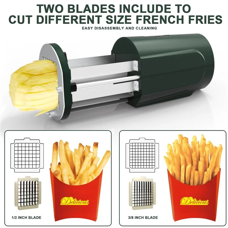 Cortador eléctrico de patatas fritas francesas de uso comercial con 2 cuchillas, cortador de verduras multifunción - Enchufe europeo