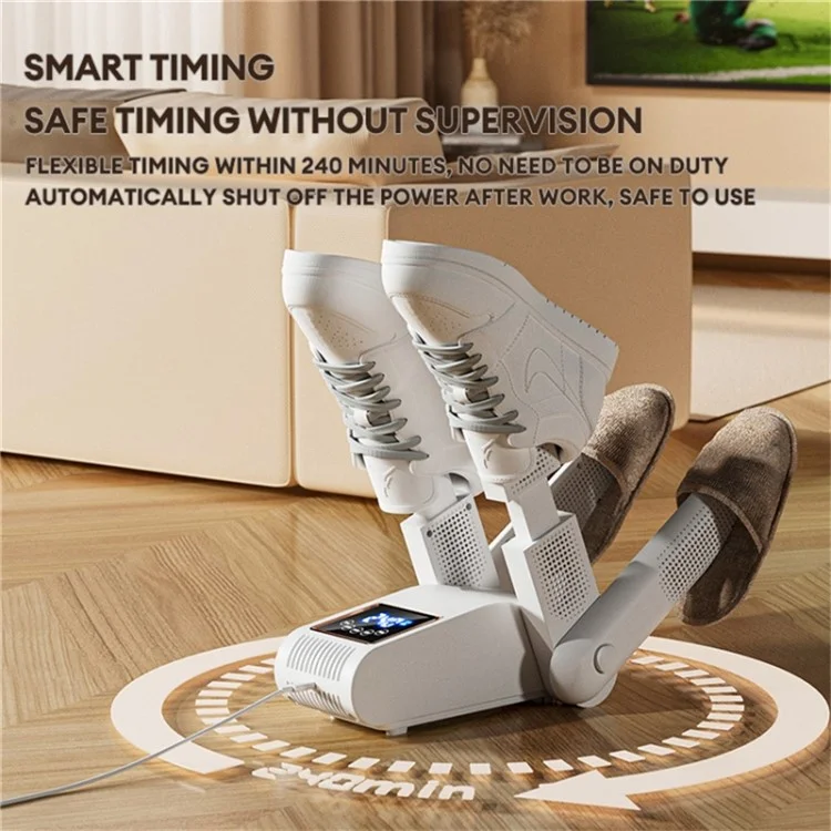 UV-Sterilisierender LED-Touch-Schuhtrockner mit intelligenter Konstanttemperatur 4-Kern-Trockengestell (EU-Stecker) - Weiß