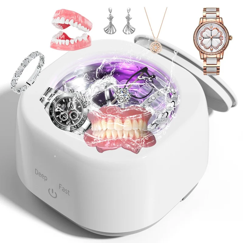 Ultrasonic Cleaner for Dentures  /  Jewelry  /  Watches UV Sterilizer Portable Household Cleaning Machine US Plug - White