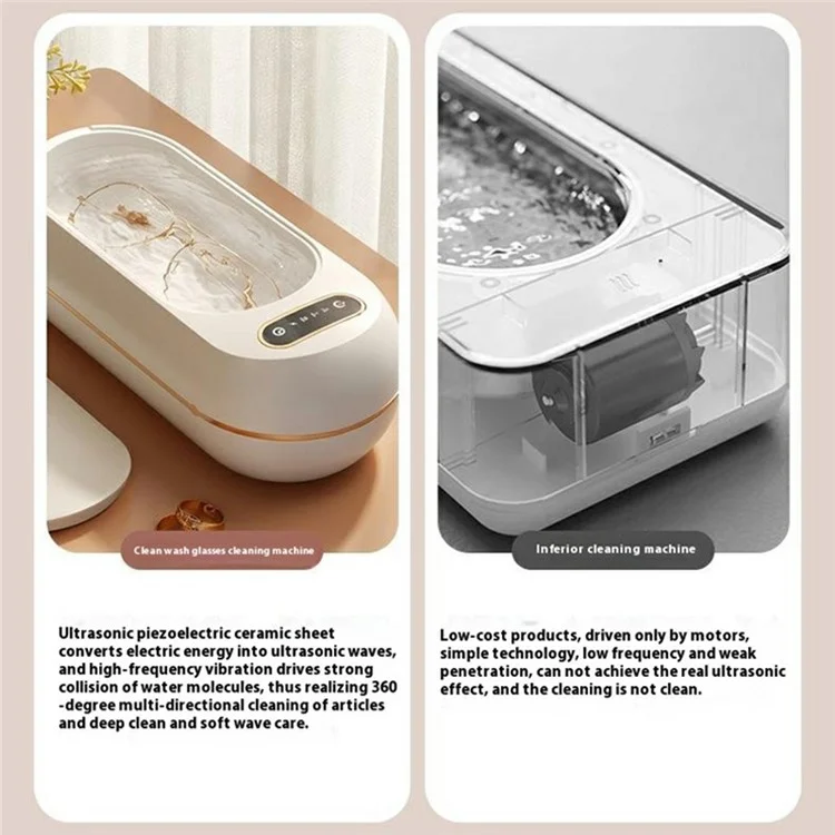 w100 3 Modes Eyeglasses Ultrasonic Cleaner with UV Sterilization for Automatic Mini Cleaning Box - White