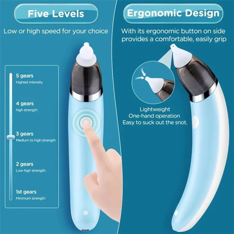 Baby Nasal Aspirator Electric Nose Cleaner for Newborns Infants Vacuum Suction Nose Cleaning Device - Blue