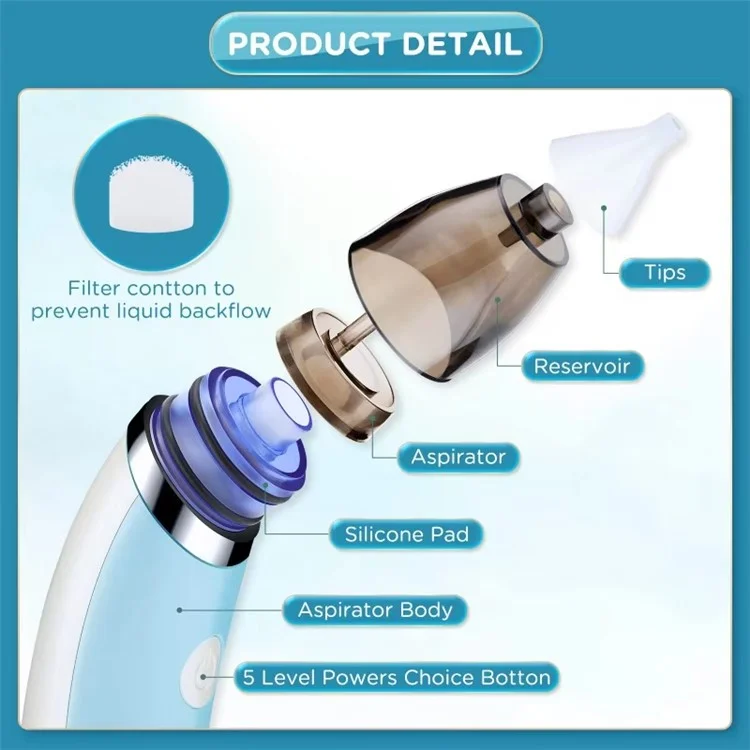 Baby Nasal Aspirator Electric Nose Cleaner for Newborns Infants Vacuum Suction Nose Cleaning Device - Blue