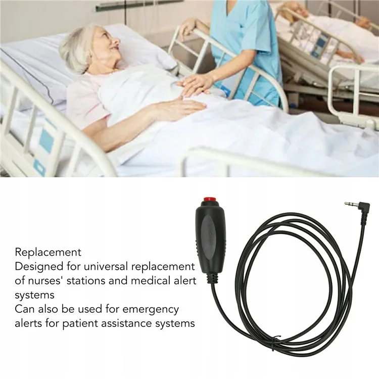 Nurse Call Button Waterproof Patient Emergency Alert System for Hospital / Nursing / Home - Black 2m / 3.5mm