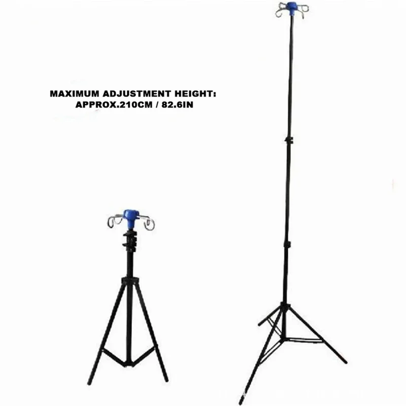 IV Drip Bag Stand Aluminum Alloy Foldable Base Adjustable Height IV Pole Stand with 4 Hooks