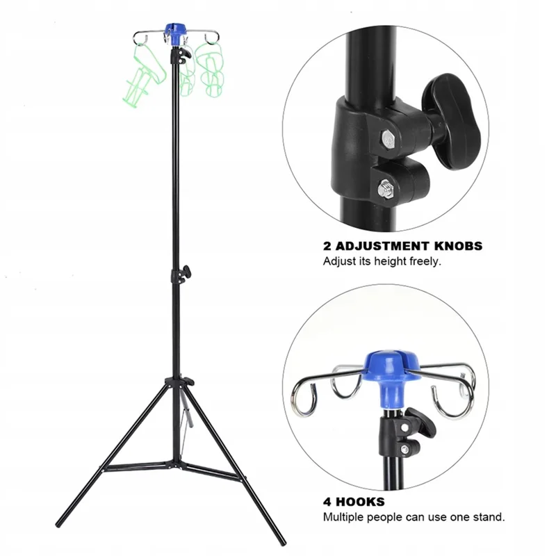 IV Drip Bag Stand Aluminum Alloy Foldable Base Adjustable Height IV Pole Stand with 4 Hooks