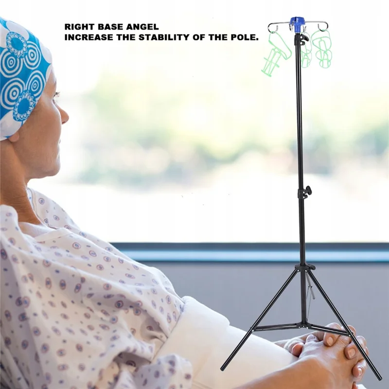 IV Drip Bag Stand Aluminum Alloy Foldable Base Adjustable Height IV Pole Stand with 4 Hooks