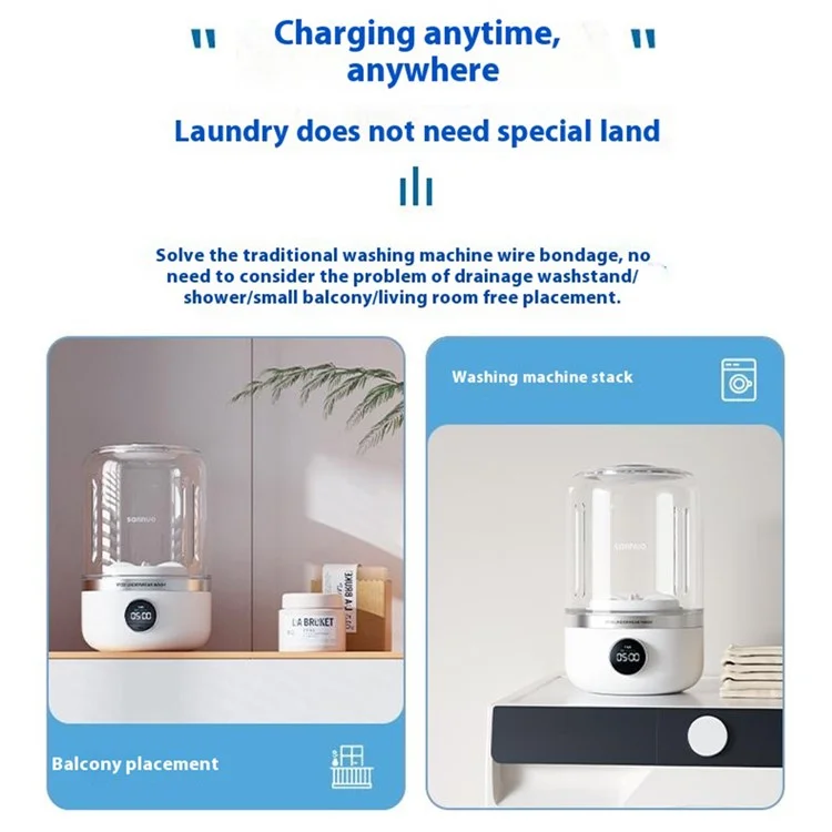 SANHUO YE02 Lavadora Portátil Mini de 1,2 L para Viajes Ropa Interior Calcetines Limpiadora Inalámbrica
